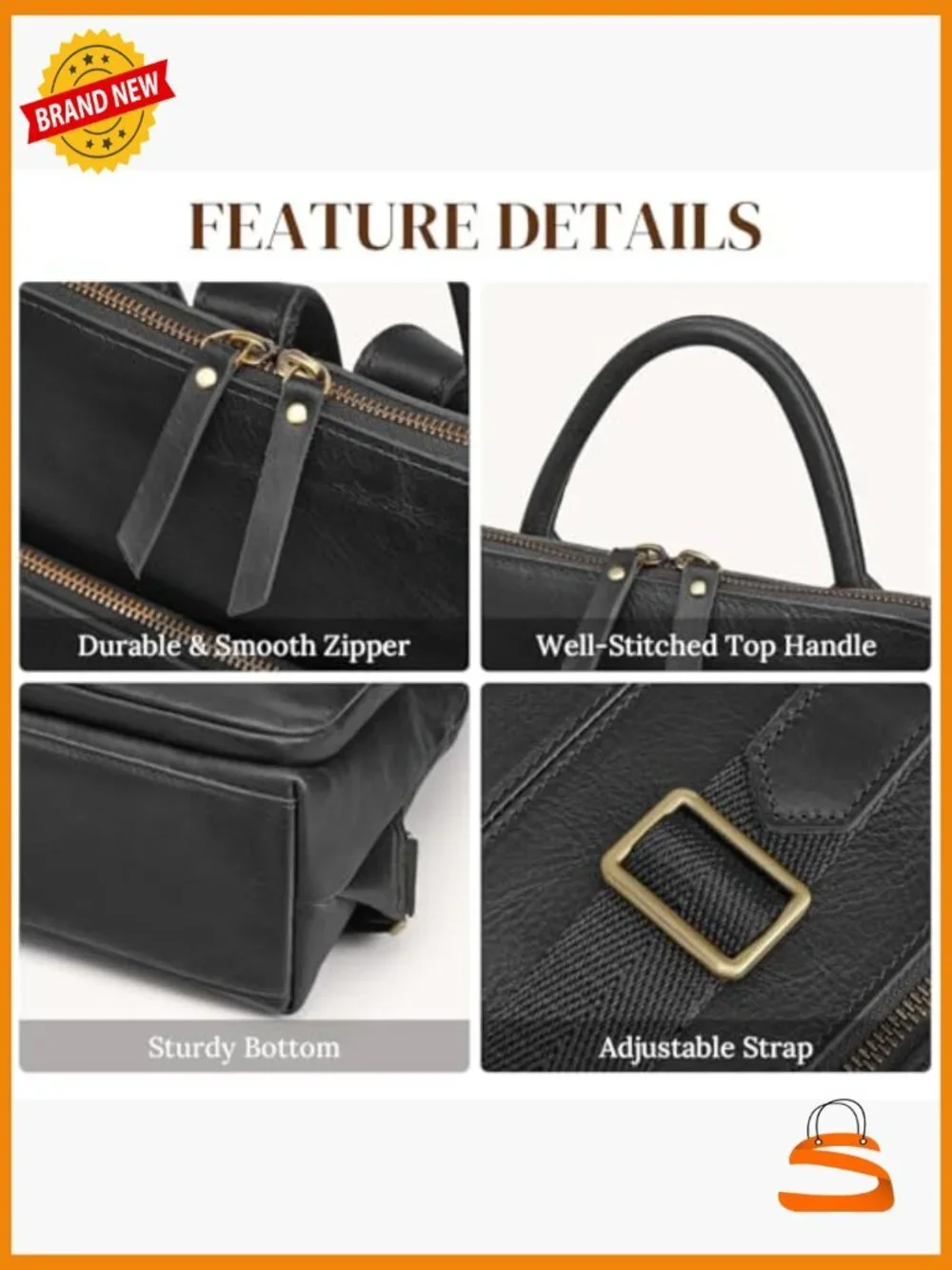 Leather Anti-theft RFID Travel Backpack for Work, Laptop Compatible, Adjustable